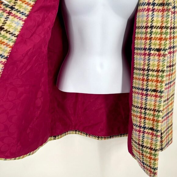 Coach Tattersall Hampton Tweed Plaid Houndstooth 100% Wool Pea Coat Jacket - Picture 6 of 8